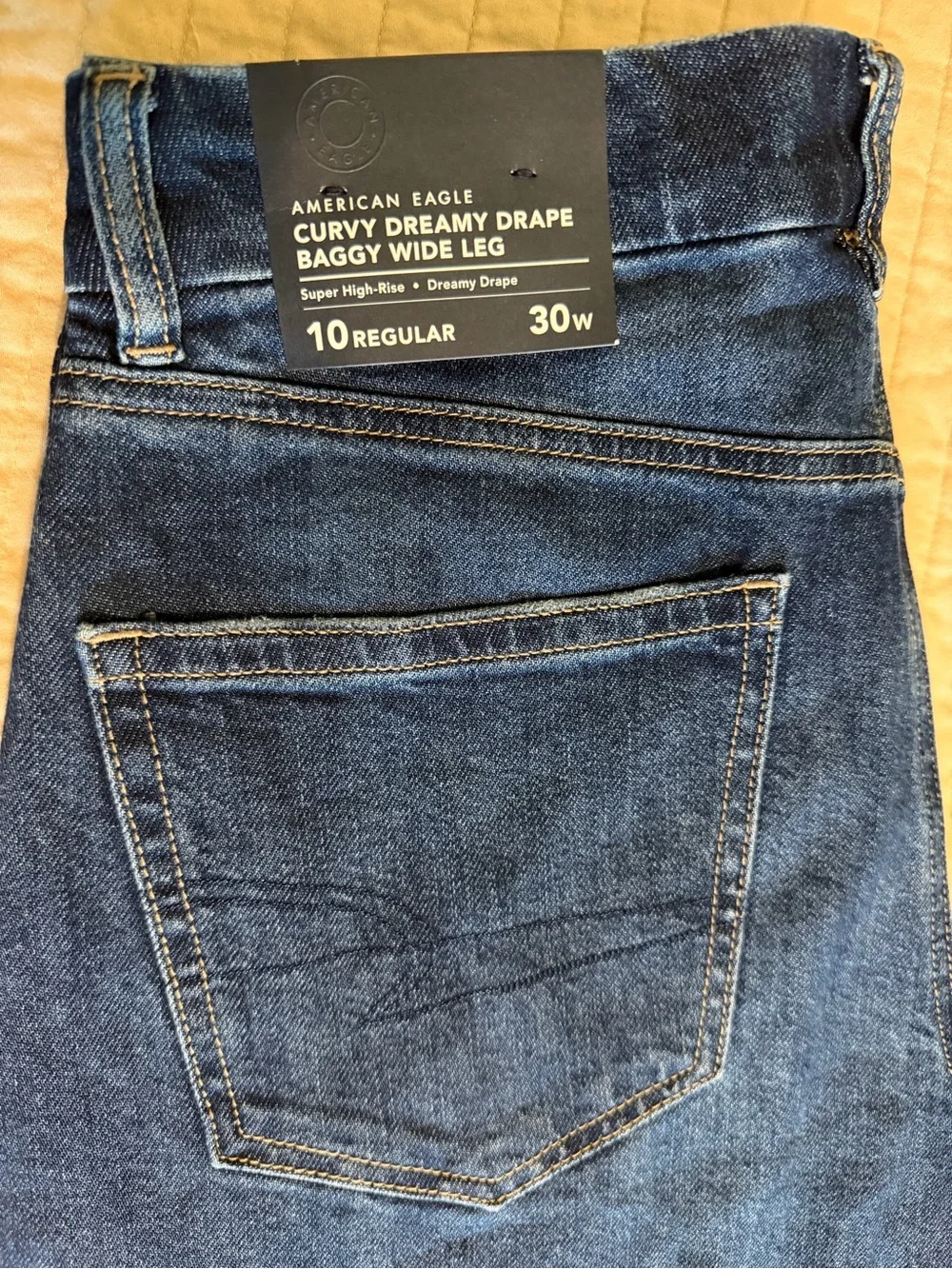 American Eagle Outfitters Curvy Dreamy Drape Baggy Wide Leg Jeans - Dark Blue - Picture 1 of 6